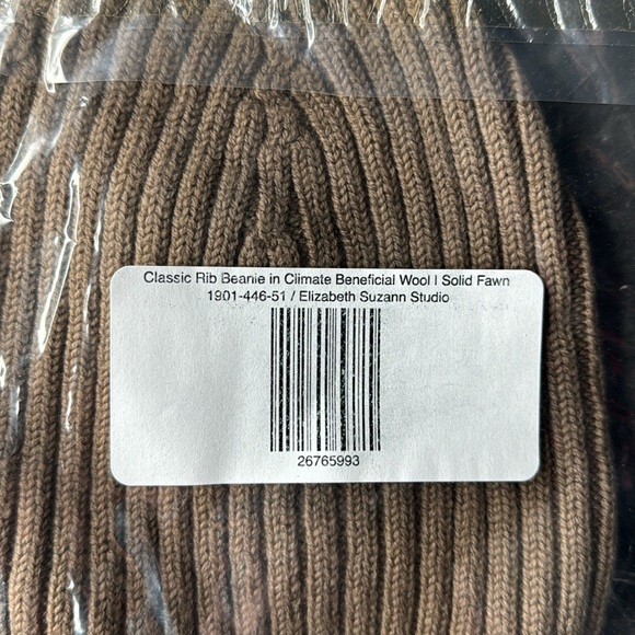Elizabeth Suzann Classic Rib Beanie Hat Climate Beneficial Wool Solid Fawn NEW - Picture 5 of 6